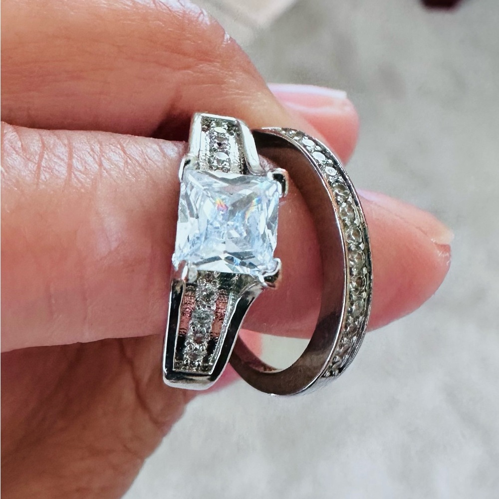 NEW 925 STERLING SILVER DIAMOND ENGAGEMENT SET RING
